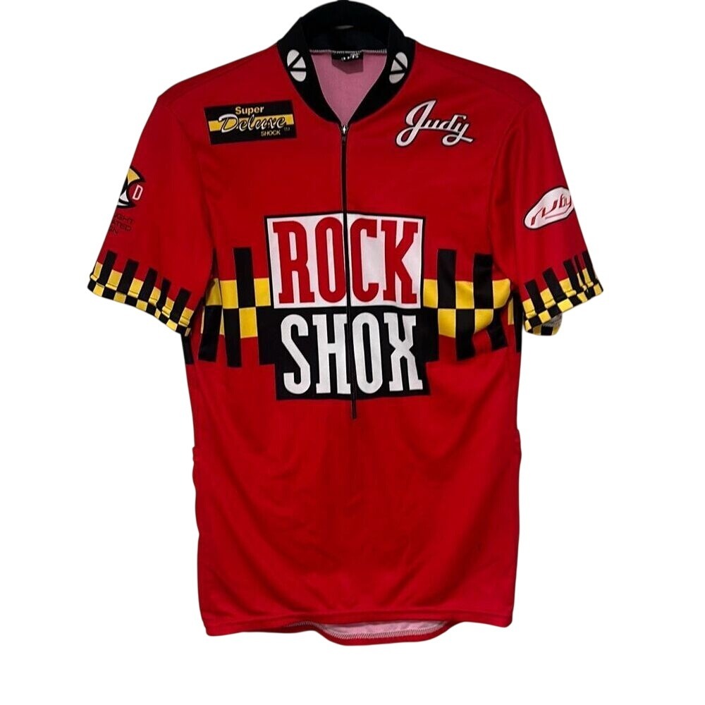Vintage 90's Garb Mens Red Rock Shox Half‎ Zip Short Sleeve Cycling Jersey Small